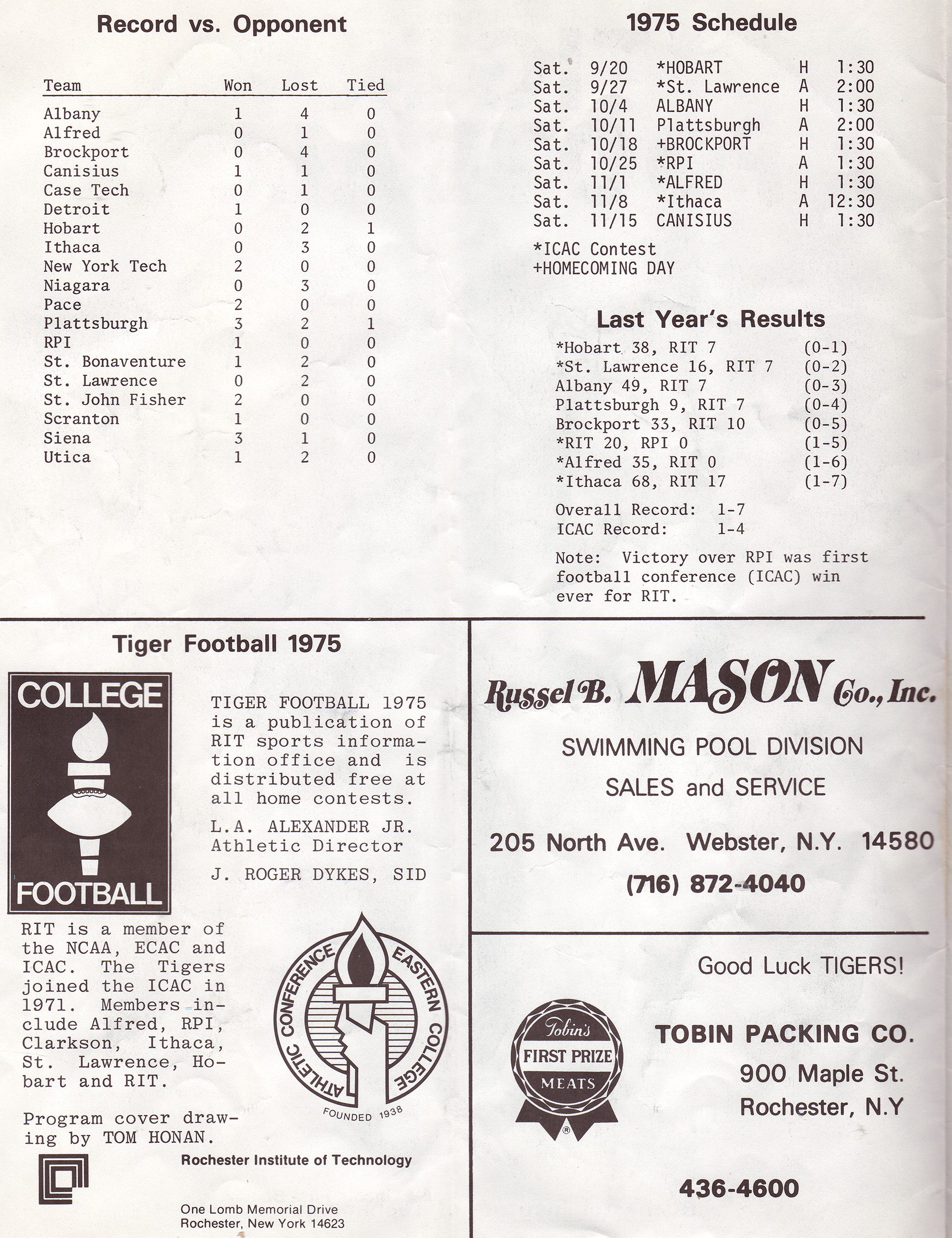 1974 & 1975 League schedule